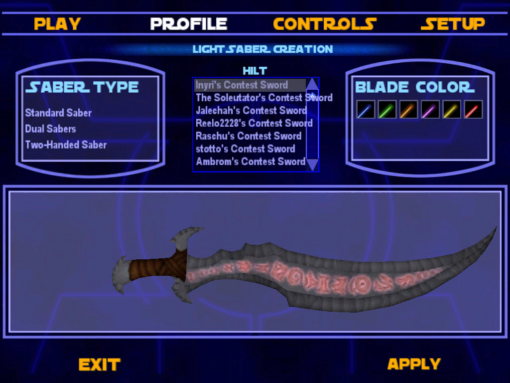 An in-game screenshot of one of the swords.