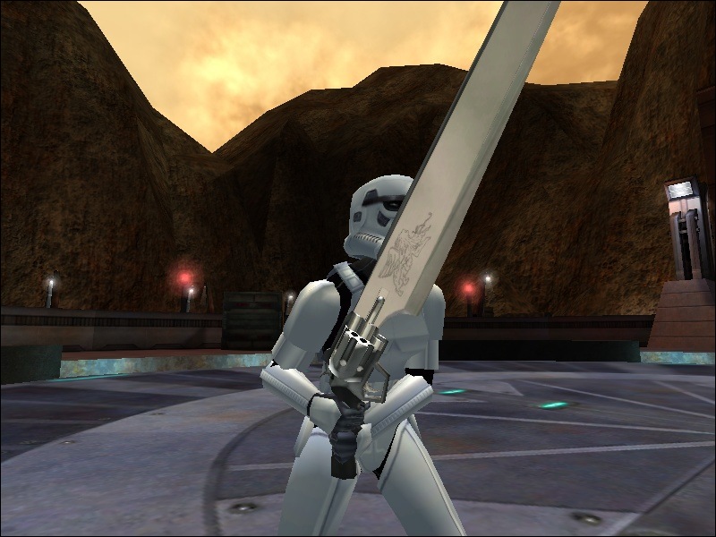 In-game screenshot of Squall's Revolver gunblade from an angle, showing the engraving.