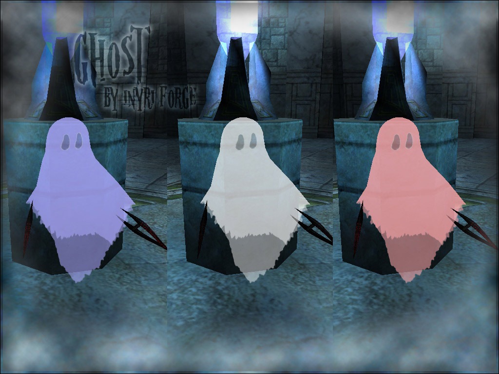 Three versions of the Ghost model in blue, white, and red.
