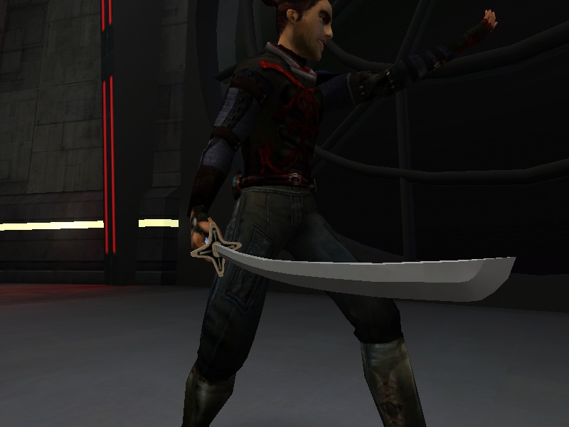 An in-game screenshot of the sword from an angle, showing the guard.
