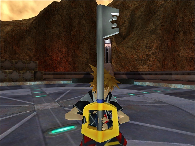 An in-game screenshot showing the Kingdom Key from the front.