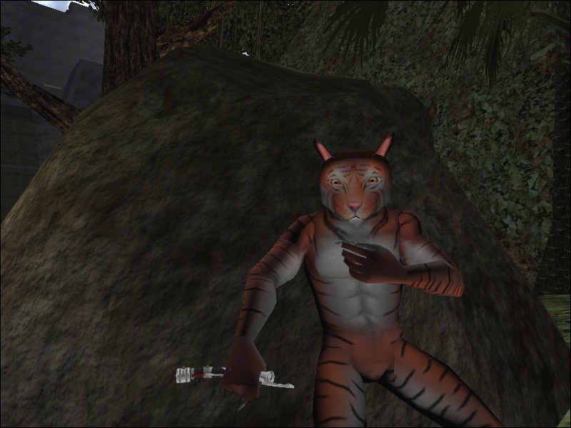 An in-game screenshot of the tiger stripe version of the model.