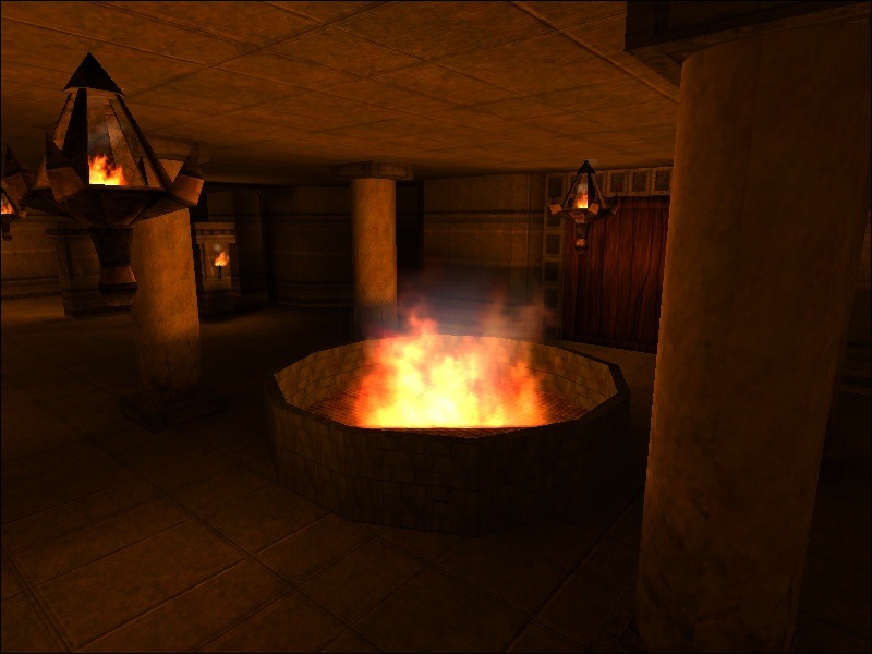 A screenshot of the map showing a room with a large fire pit in the center.