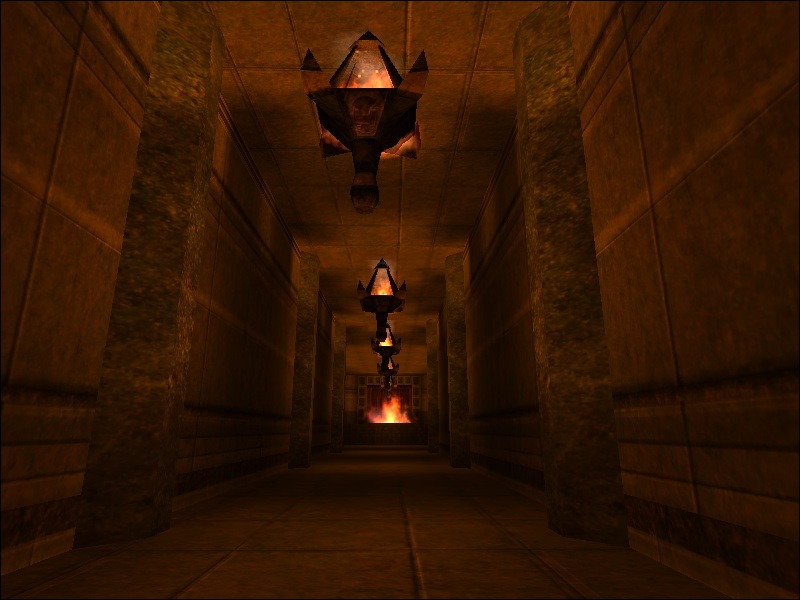 A screenshot of the map showing a corridor with a fire pit at the end.