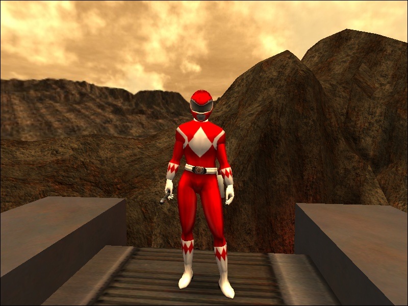 In-game Red Power Ranger from the front.
