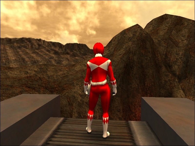 In-game Red Power Ranger from the back.