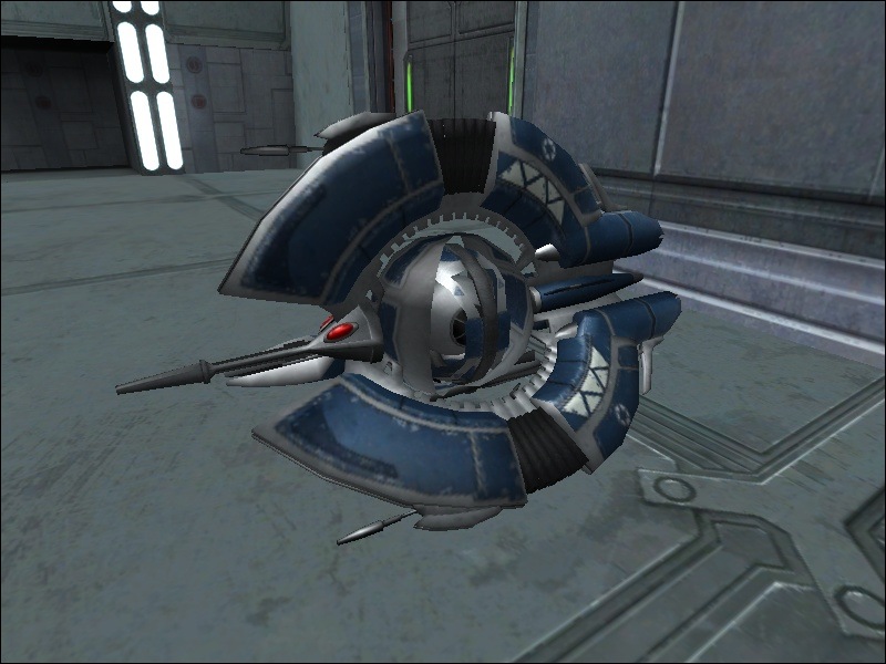The droid tri-fighter on the ground.