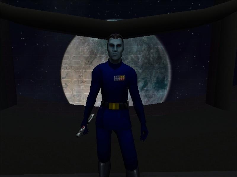 The blue Grand Admiral Thrawn team skin in-game from the front.