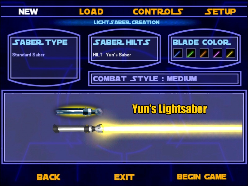 An in-game screenshot of Yun's saber in the saber selection screen.