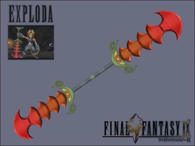 A render of the Exploda next to a screenshot of the weapon in FF9.